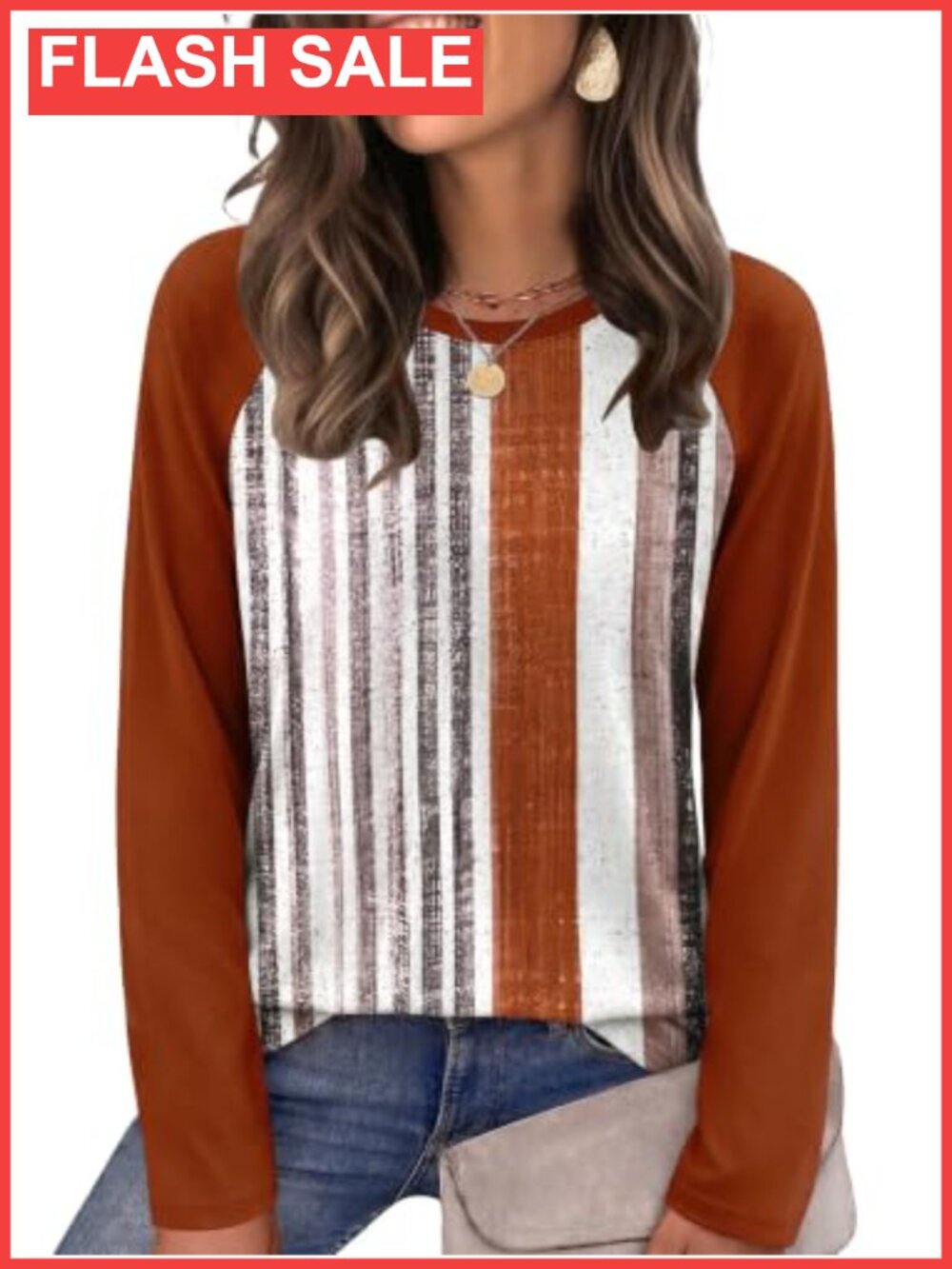 Womens Long Sleeve Striped Crew Neck Top Fall Winter Casual T-Shirt